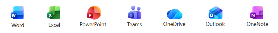 使用可能ソフト：Word、Excel、PowerPoint、Teams、OneDrive、Outlook、OneNote