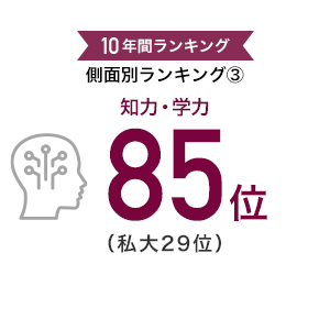 10年間ランキング｜側面別ランキング3「知力・学力」85位（私大29位）