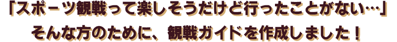 「スポーツ観戦って楽しそうだけど行ったことがない…」そんな方のために、観戦ガイドを作成しました！